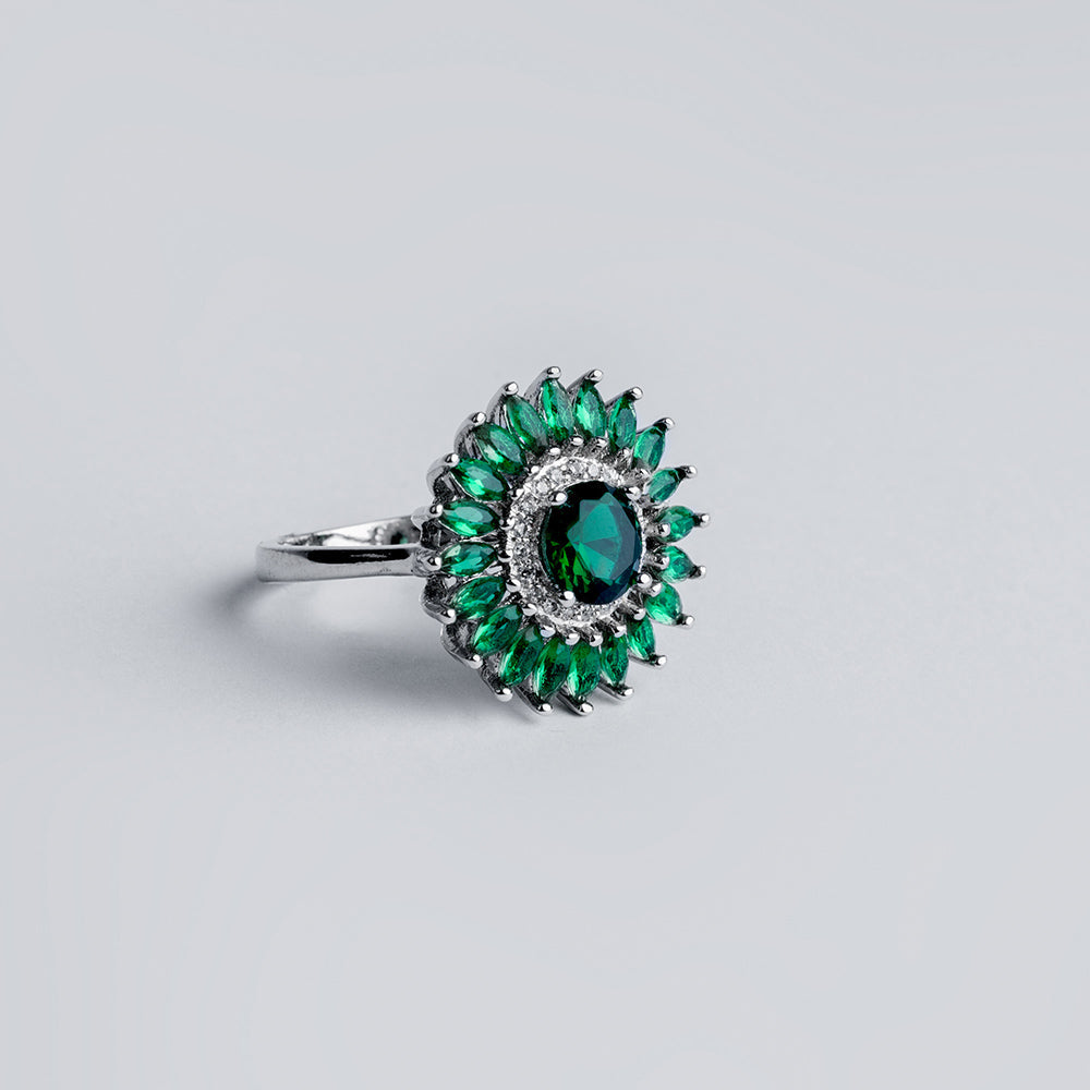 Green Diamond Floral Ring